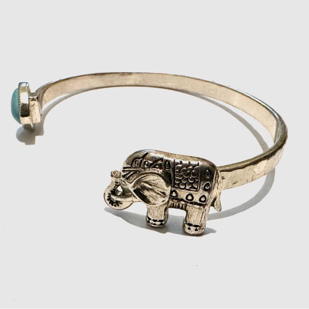 Hammered Silver Elephant Cuff Bracelet